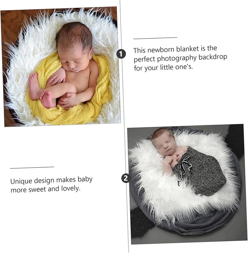 White Faux Fur Blanket Newborn Photography Prop Backdrop For Birth Announcements - Image 2